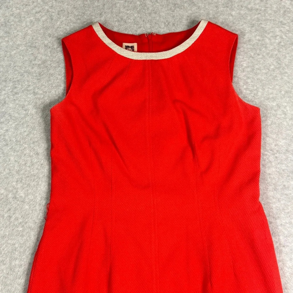Anne Klein Sleeveless Sheath Dress Orange Red Textured Size 8‎ Cream Trim Office